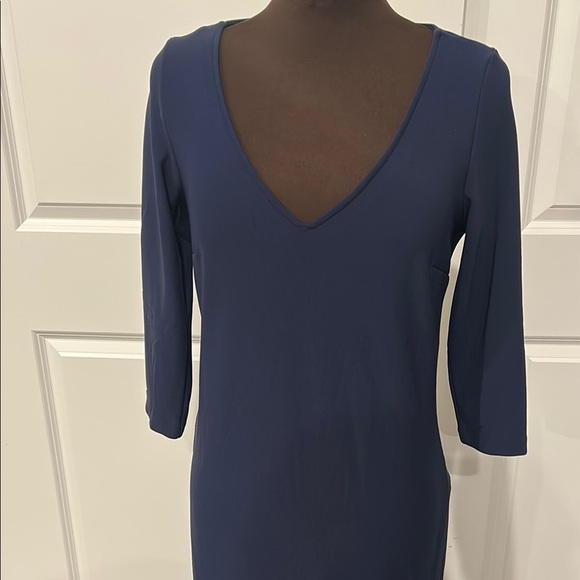 Boston Proper Beyond Travel Navy Blue Sheath V Neck Grommet Dress Size Small - Picture 3 of 15